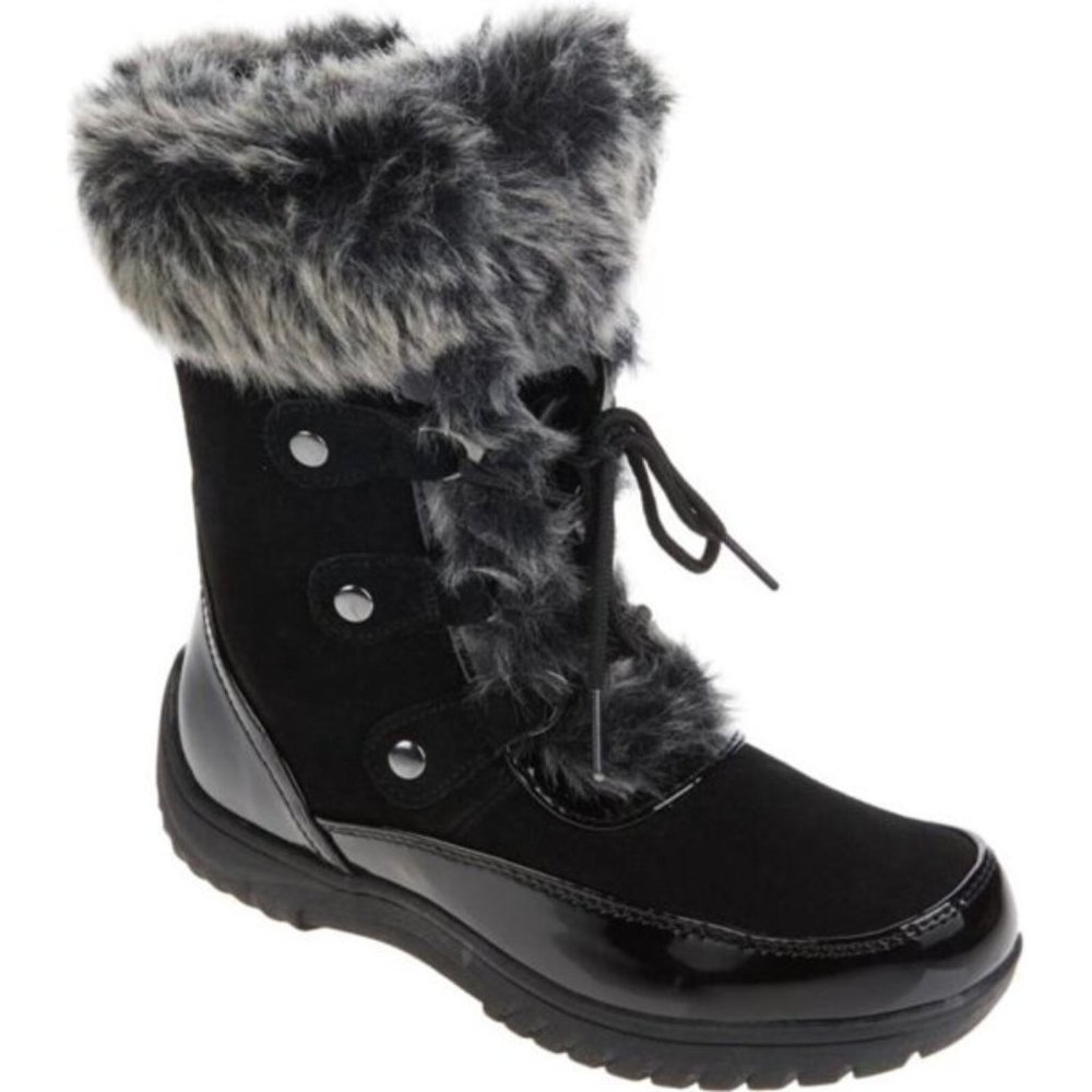 Sporto Women's Waterproof Suede Mid-Calf Boot with Faux Fur Trim - Black-11M